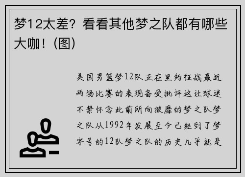 梦12太差?看看其他梦之队都有哪些大咖!(图)